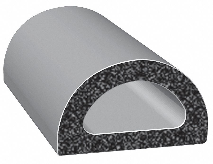 Rubber Seal, D-Section, 0.47 In W, 25 Ft