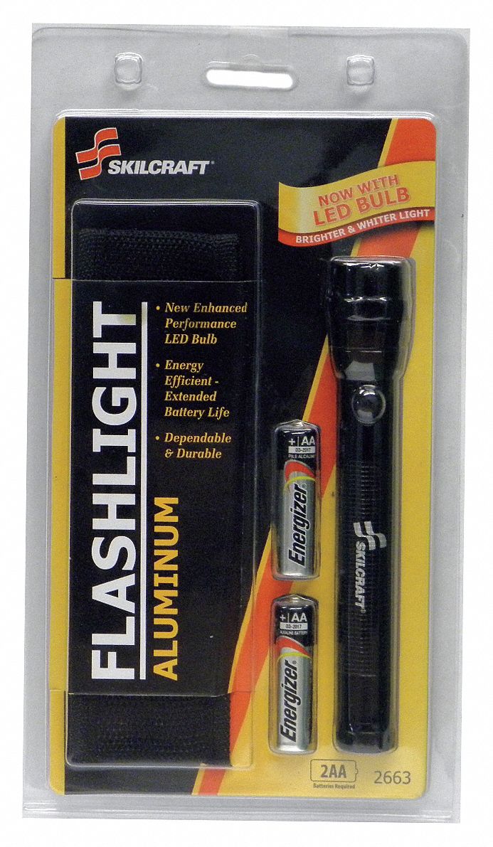 LED Flashlight, 2 AA Included, Silver
