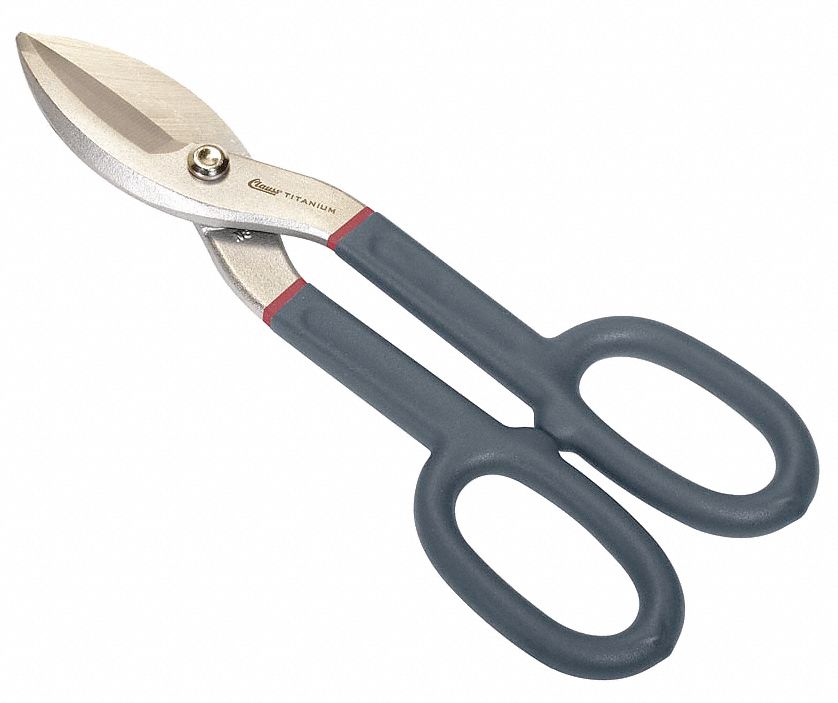 Tin Snips, Titanium, Straight, Wide, 10 In.