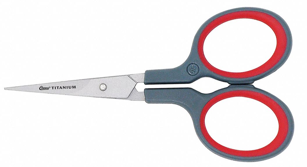 Scissors, 4 In, Straight, Micro-Tip, Gry/Red