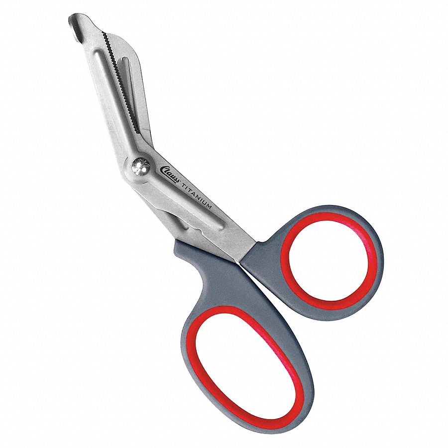 Snip, 7 In L, Bent, Serrated, Blunt, Grey/Red