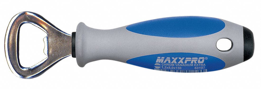 Bottle Opener, 6-5/16 In L, Stl, Grey/Blue
