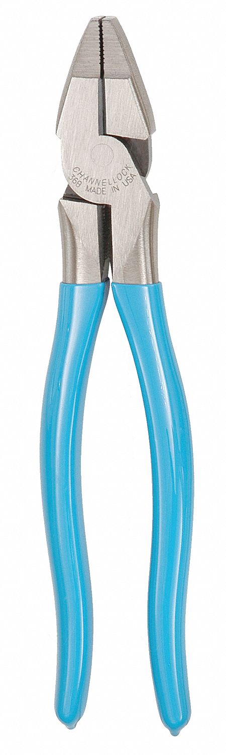 Linesman Pliers, Round, 8-1/2 In L, Blue