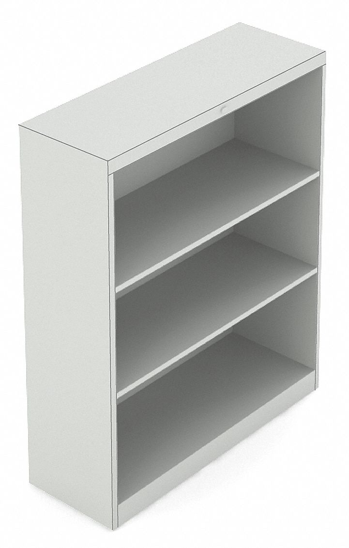 Bookcase, 3-Shelf, 42 In. H, Grey