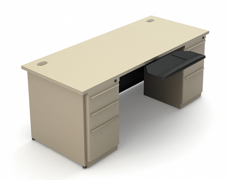Office Desk, Double Pedestal, Taupe