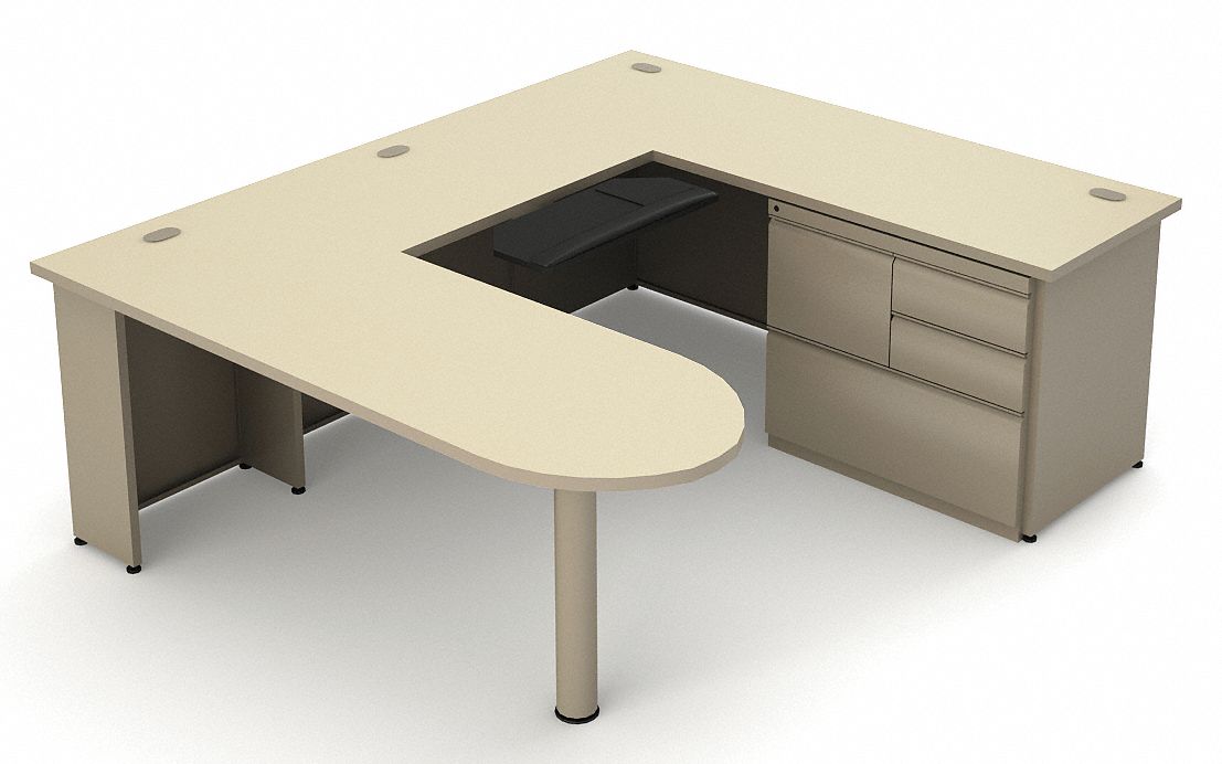 Office Desk, U-Shape, Taupe