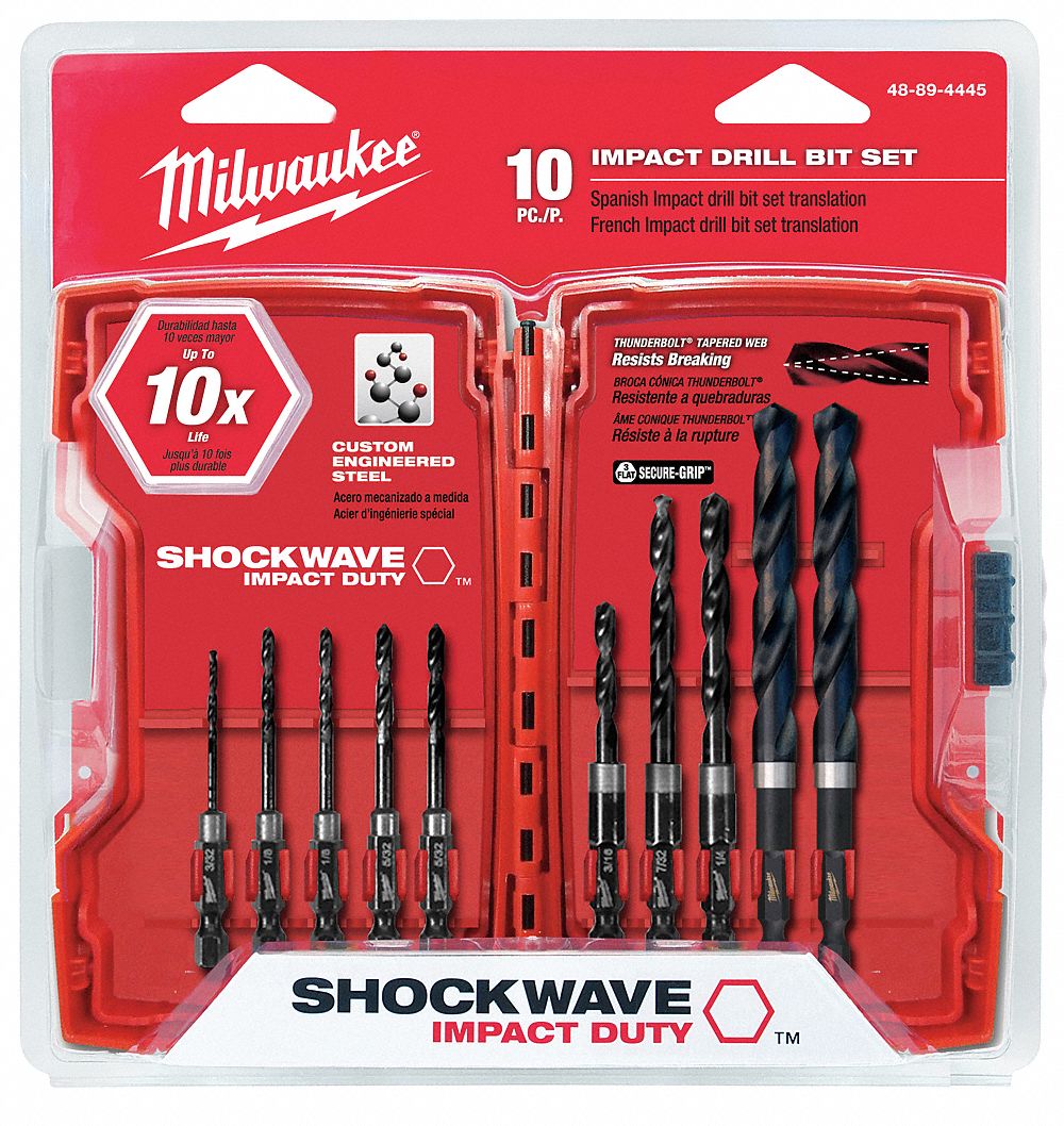Drill Bit Set, 10 Pc, 1/4 In Shank