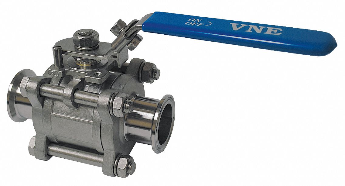 Ball Valve, 2-Way, 3In, Clamp, 600 psi, SS