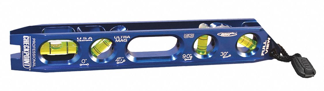 Torpedo Level, Mag, Alum, 8 In L, 4 Vials