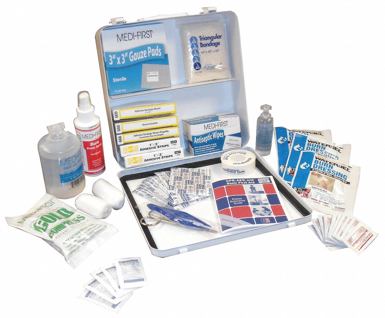 First Aid/Burn Kit, Steel, 124 Unit