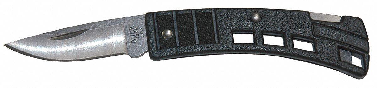 Folding Knife, Fine, Drop Point, Blk, 1-7/8