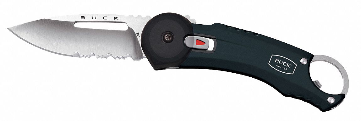 Folding Knife, Serrated, 2-3/4 In, Blk