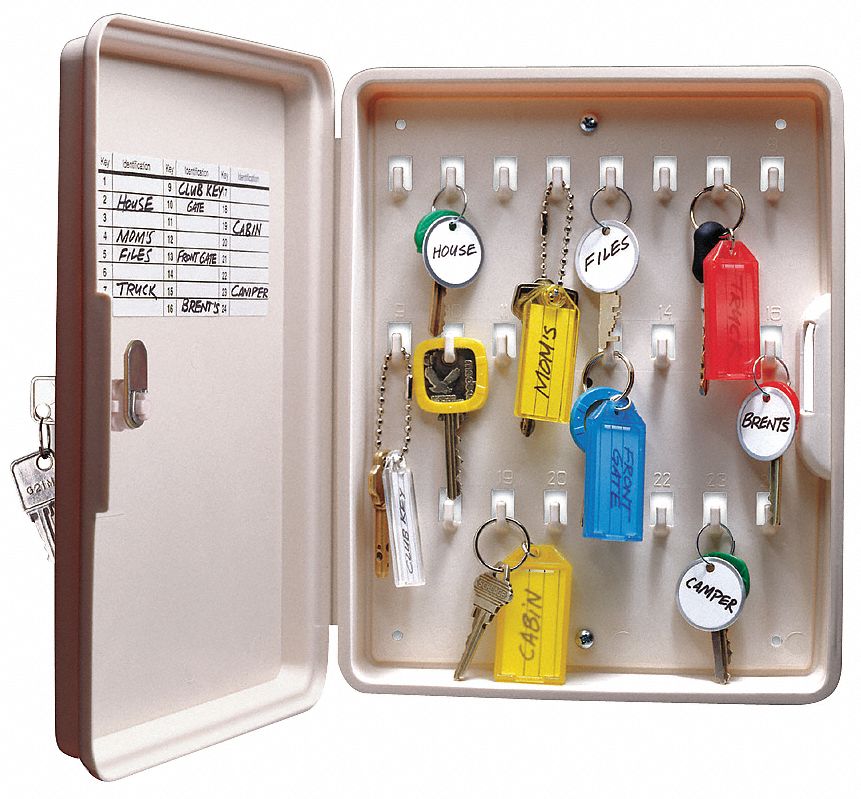 24 Hook Locking Key Cabinet, Almond