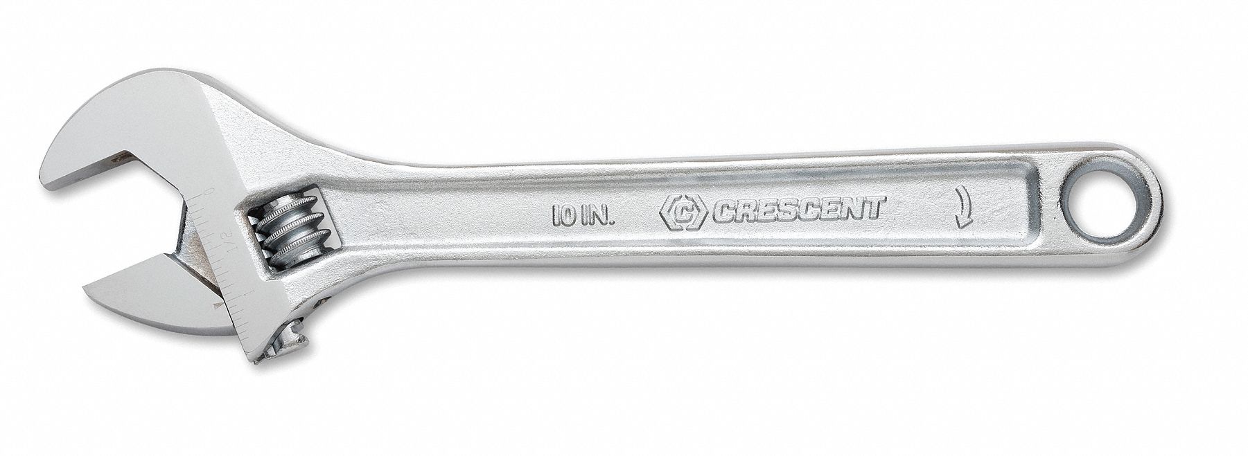 Adjustable Wrench, 10 in., Chrome, Plain