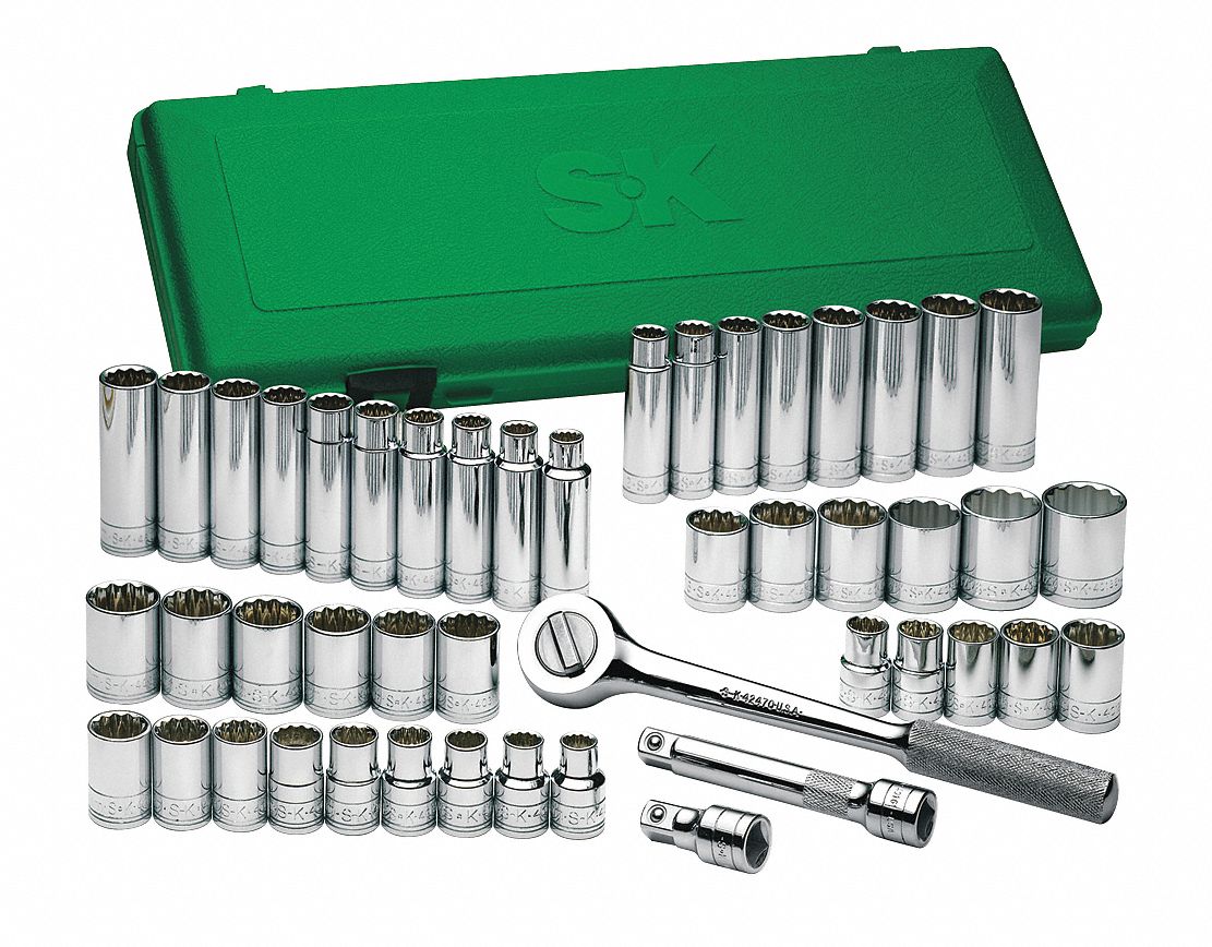 Socket Set, 1/2 In Dr, 12 Pt, 47 Pcs