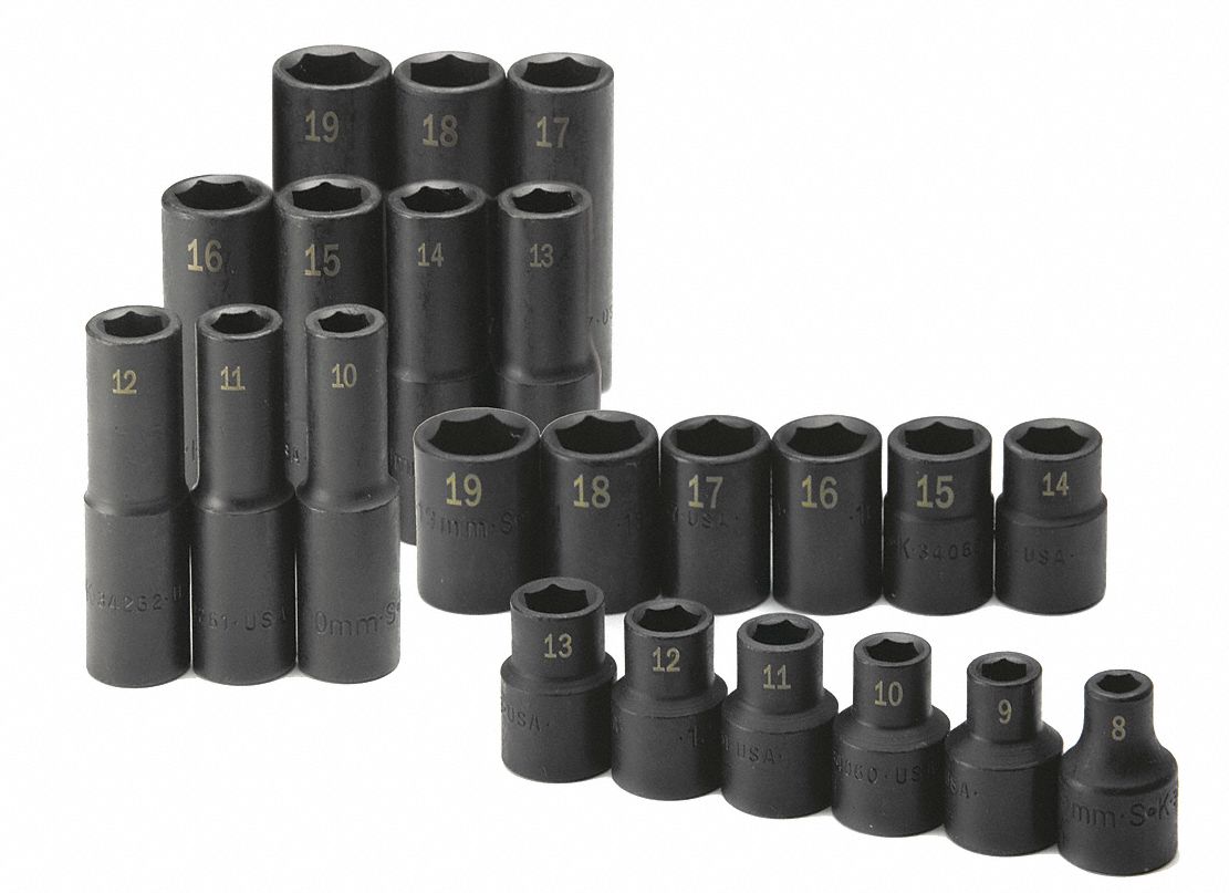 Impact Socket Set, 1/2 In Dr, Metric, 22 Pc