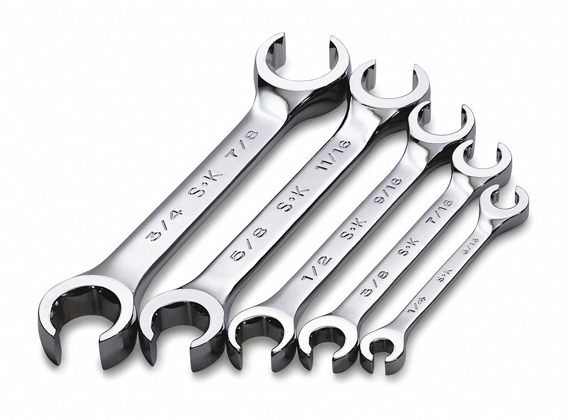 Flare Nut Wrench Set, 6 Pt, 1/4-7/8 in, 5Pc