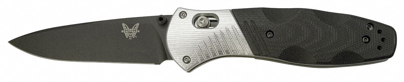 Folding Knife, Fine, Drop Point, Blk, 3-5/8