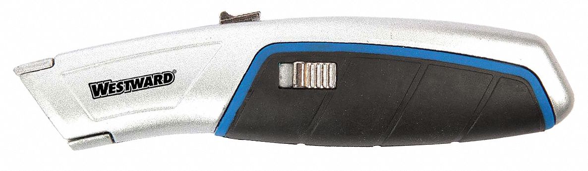 Utility Knife, Retract, 6-3/8 In, Slvr/Blue