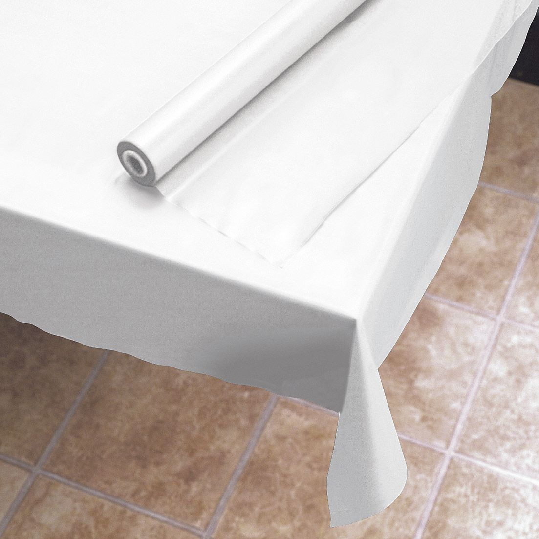 Table Cover, Plastic, 40 In x 300 Ft, White