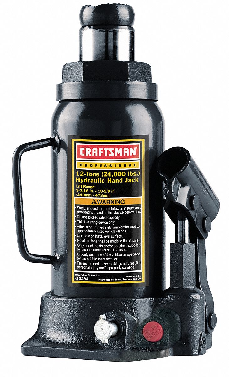 Bottle Jack, Hydraulic, 12 Tons