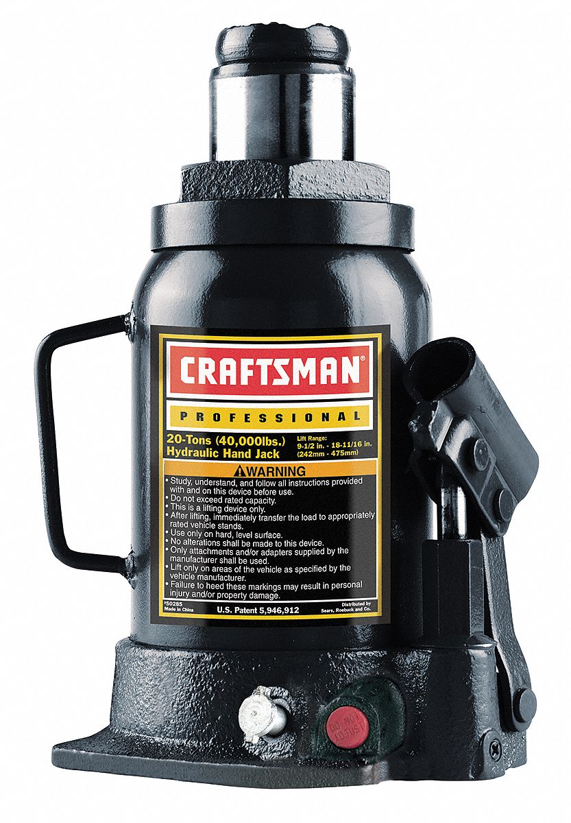 Bottle Jack, Hydraulic, 20 Tons