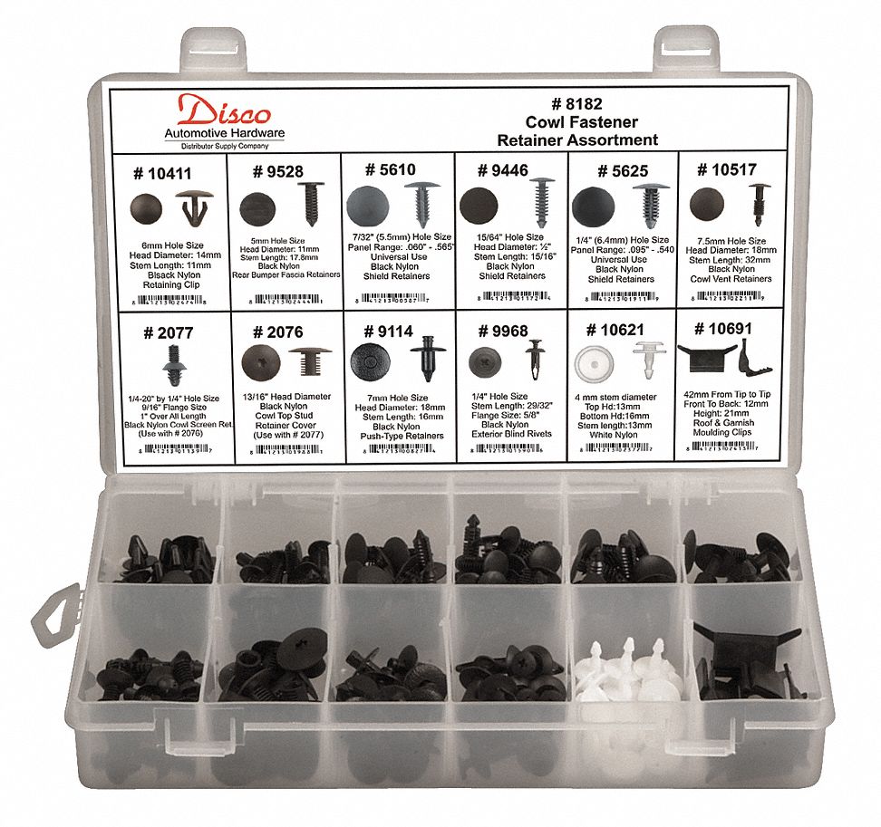Cowl Fastener Retainer Assortment, 168 Pc