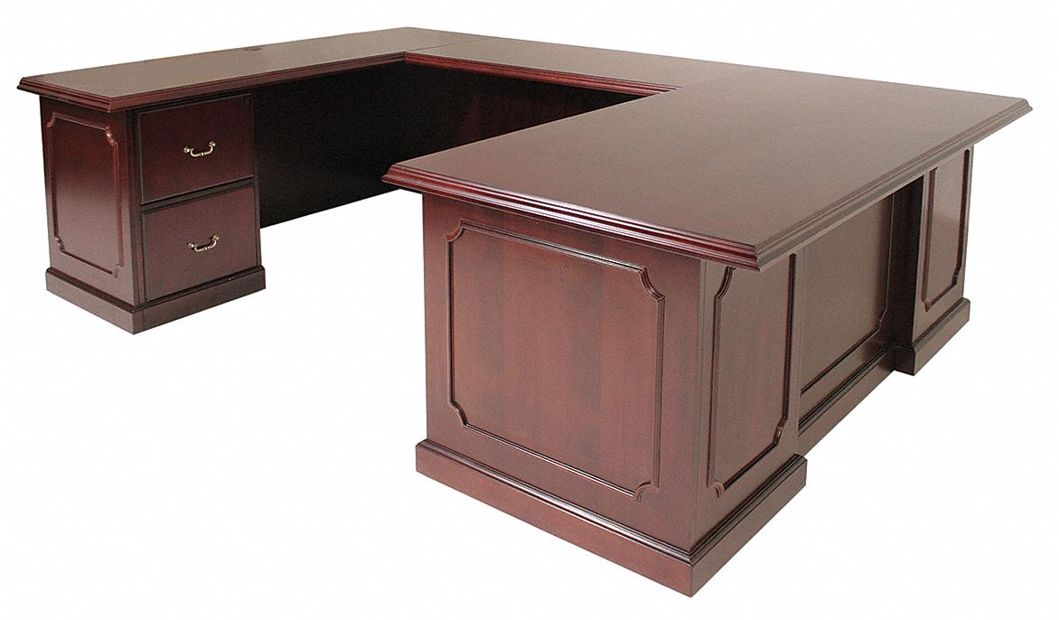 Office Desk, U-Shape, Prestige, Mahogany
