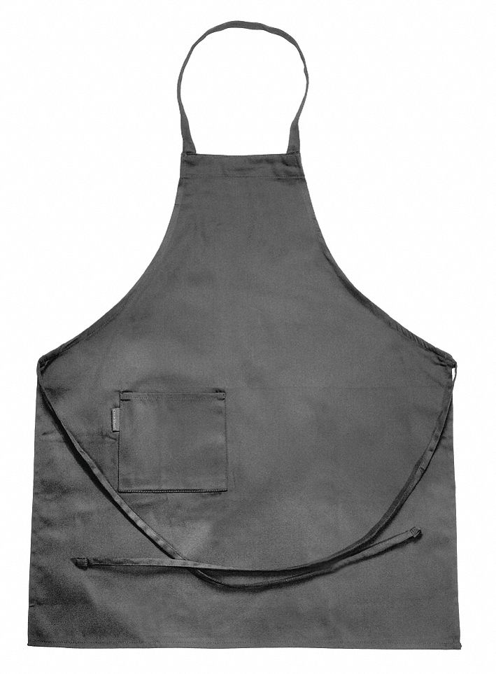 Bib Apron, Full Length, Side Pocket, Black