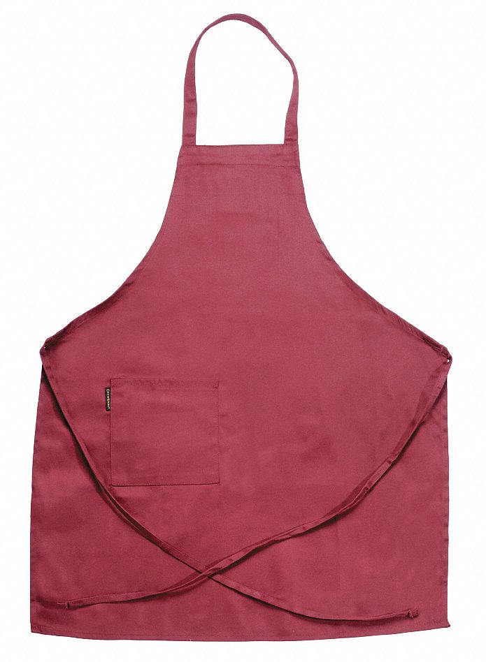 Bib Apron, Full Length, Side Pocket, Brgndy