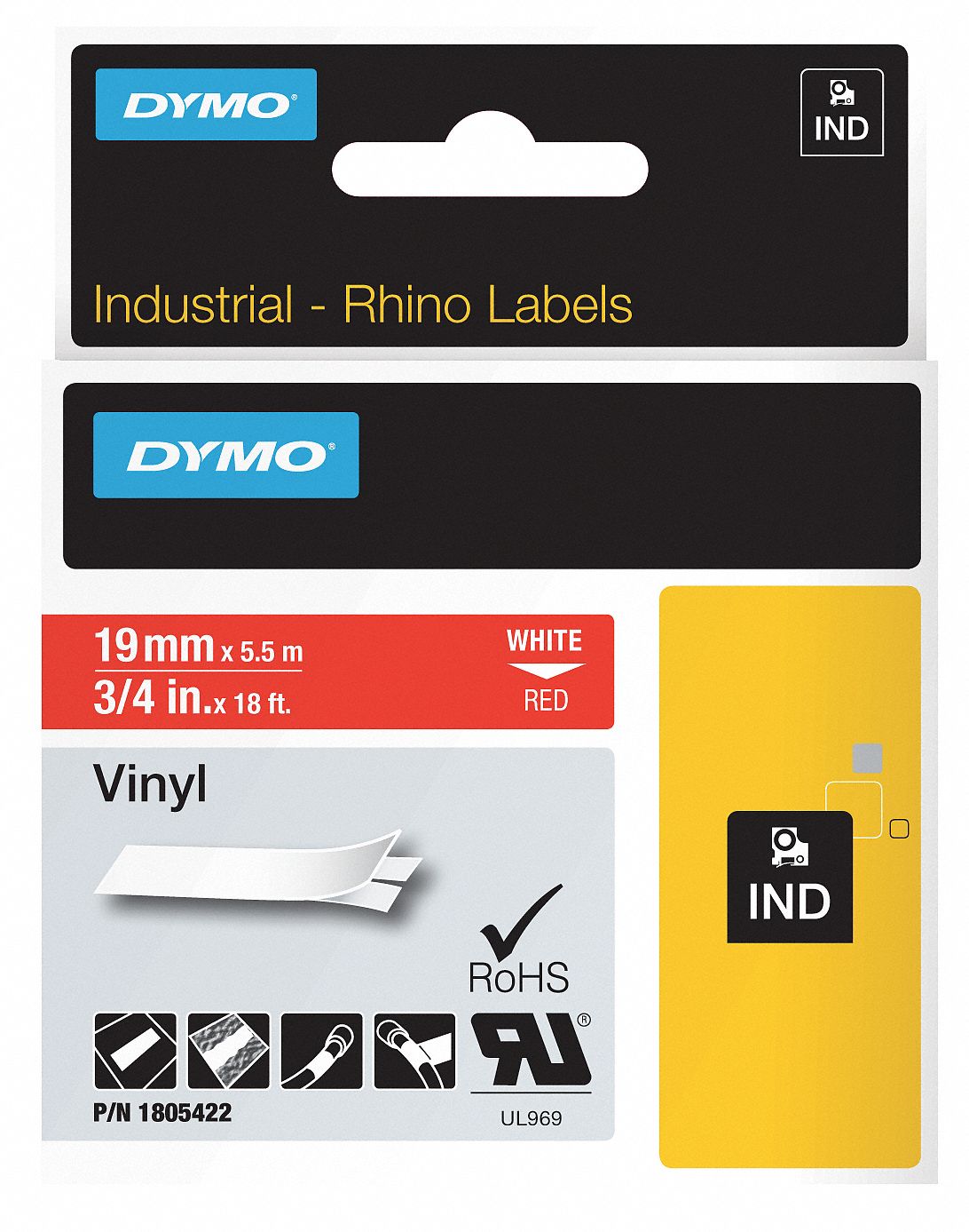 Label Cartridge, White/Red, 18 ft. L