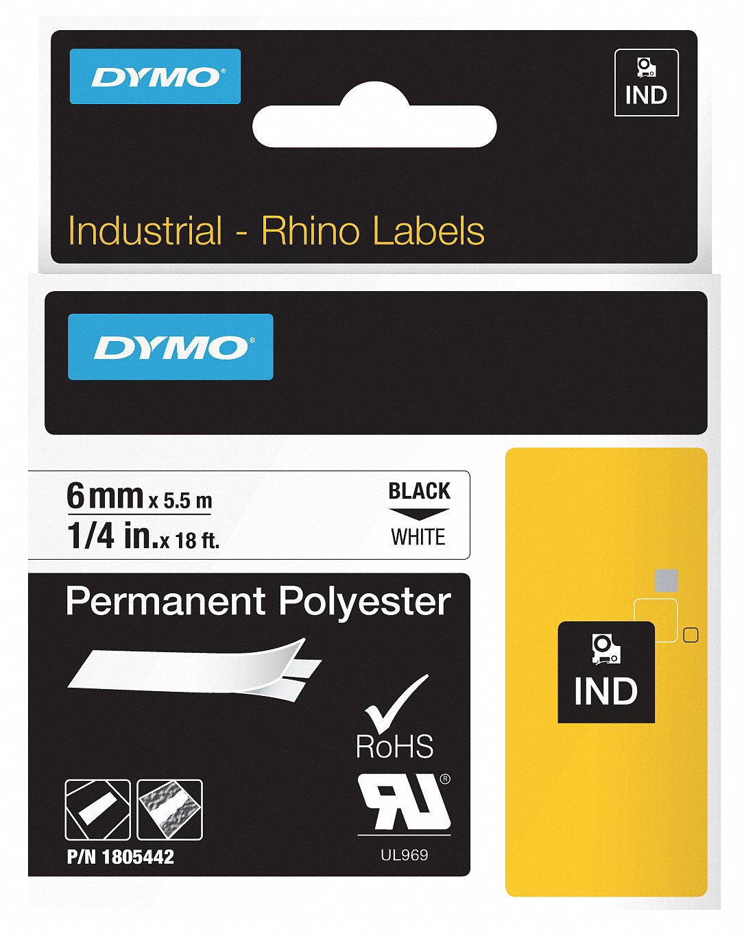 Label Cartridge, Black/White, 18 ft. L