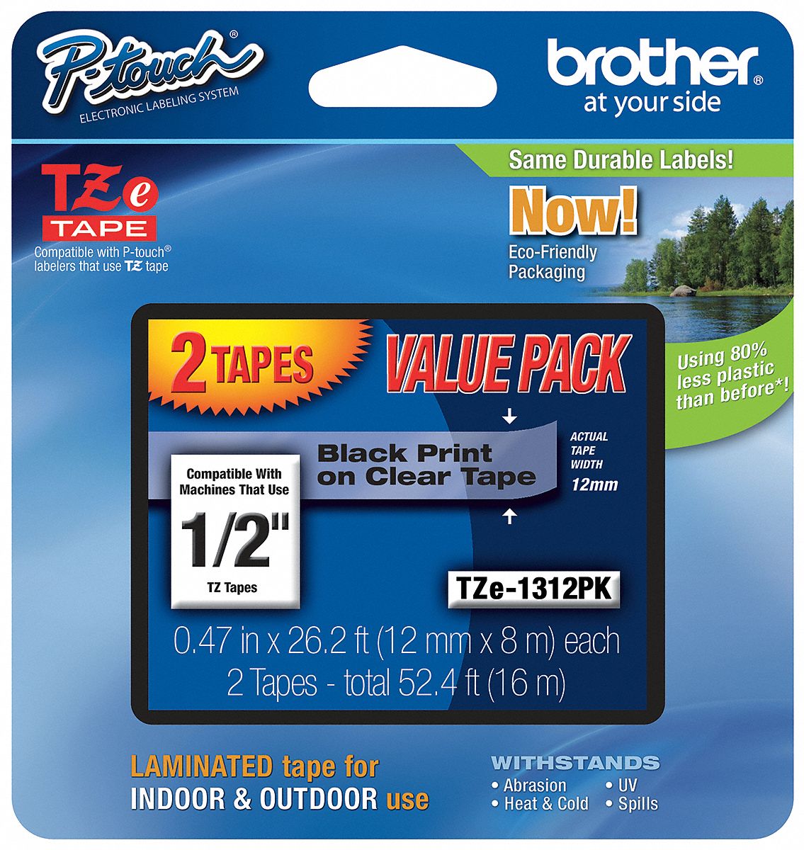 Label Tape, Black/Clear, 26-1/5 ft. L, PK 2