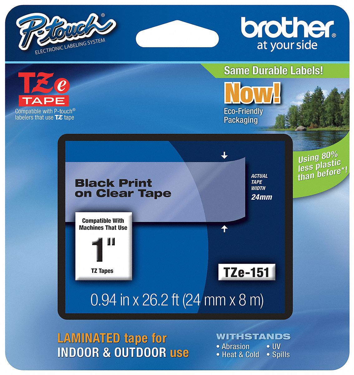 Label Tape, 26-1/5 ft. L, Black/Clear