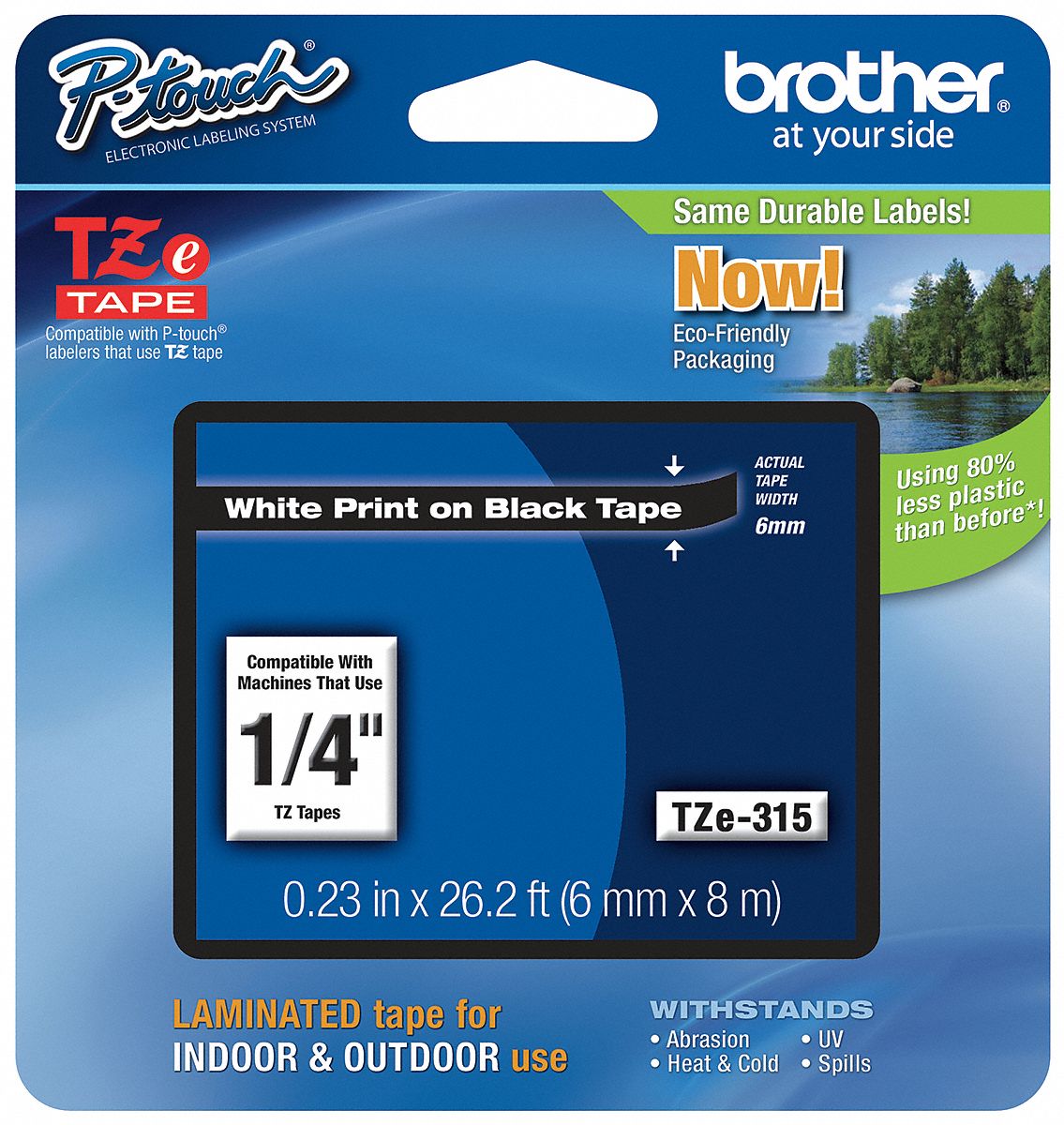 Label Tape, 26-1/5 ft. L, Black/White