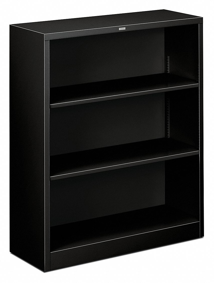 Steel Bookcase, 3-Shelf, 41 H, Black