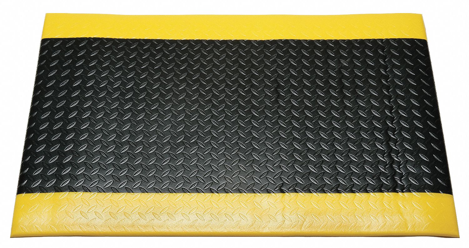 Anti-Fatigue Mat, 2x3Ft, Black w/Yellow