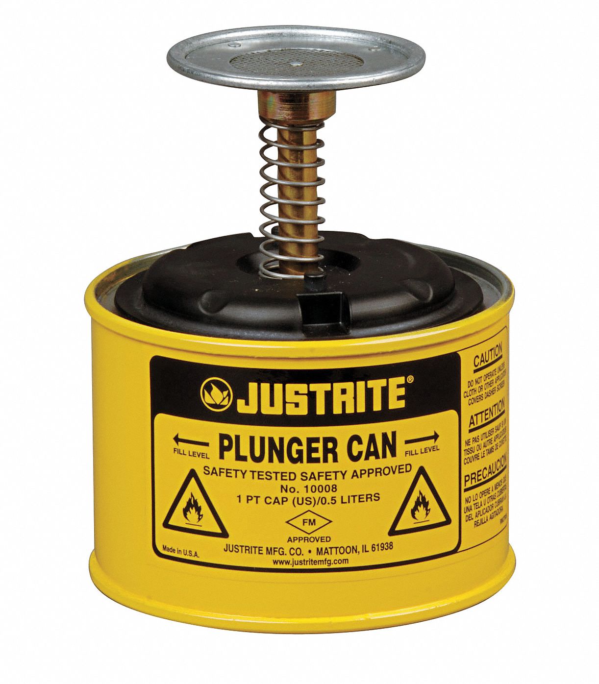 Plunger Can, 1 pt., Steel, Yellow