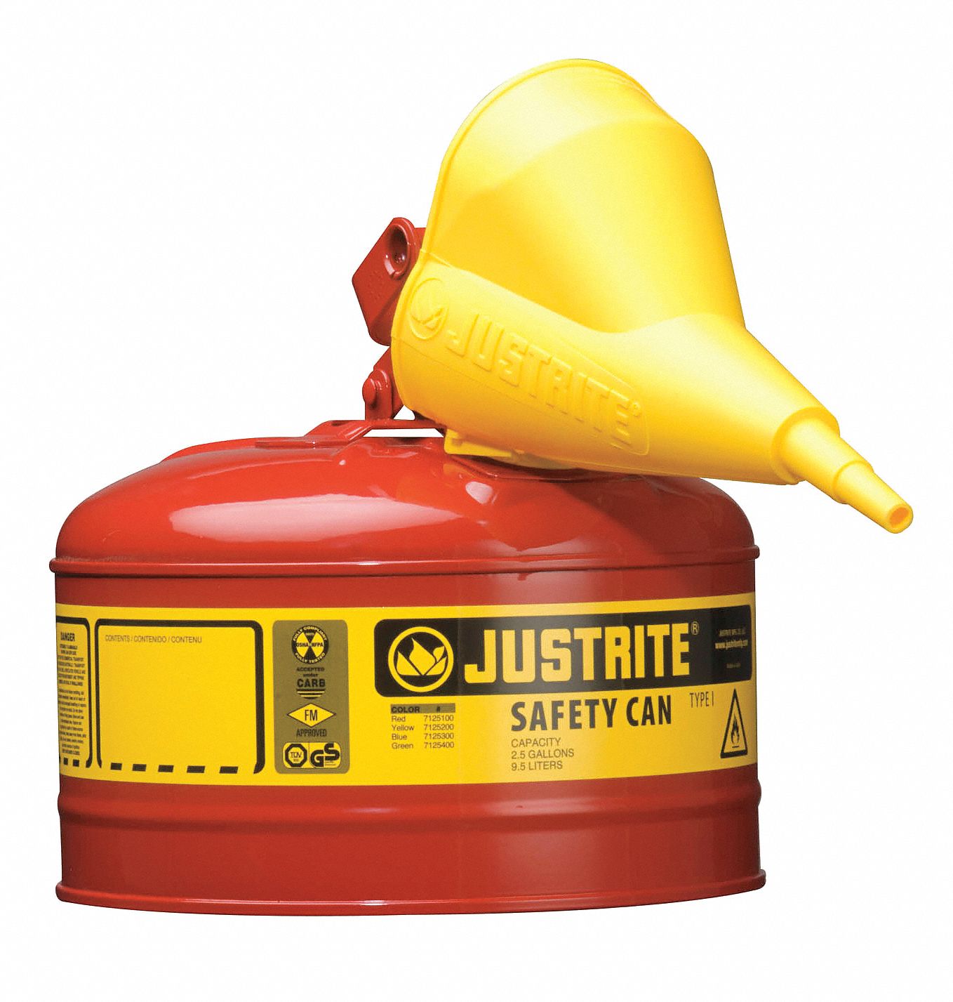 Type I Safety Can, 2.5 gal, Red, 11-1/2In H
