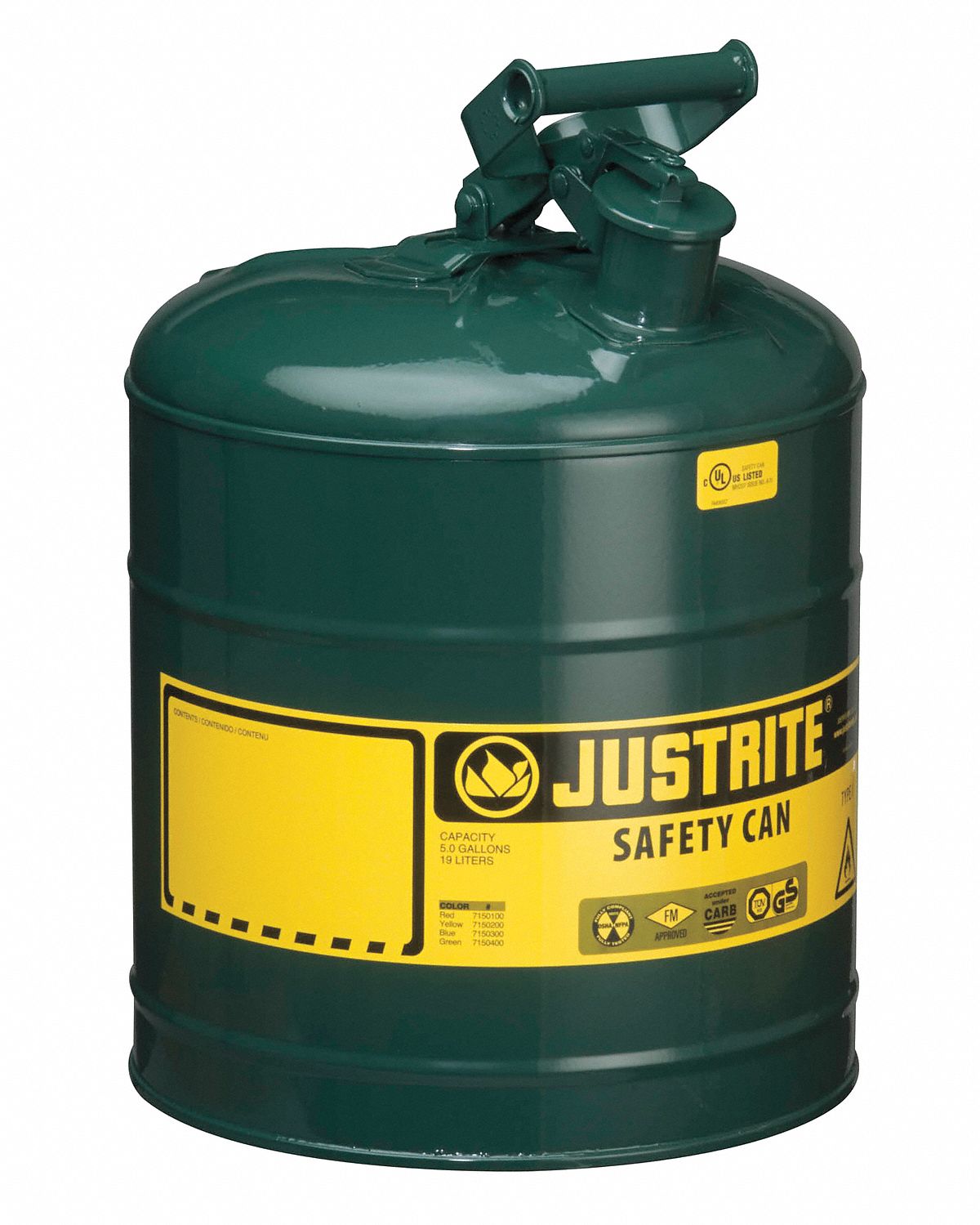 Type I Safety Can, 5 gal, Green, 16-7/8In H