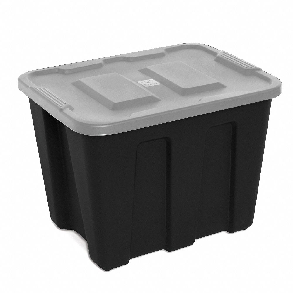 Storage Tote, Polyethylene, 21 Gal, Blk/Gry
