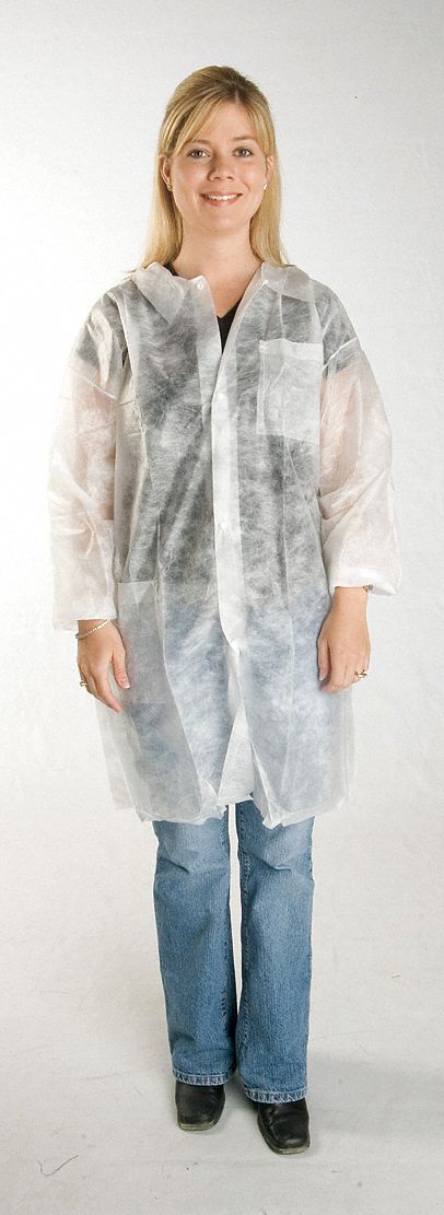 Disp. Lab Coat, M, Polypropylene, Wht, PK30