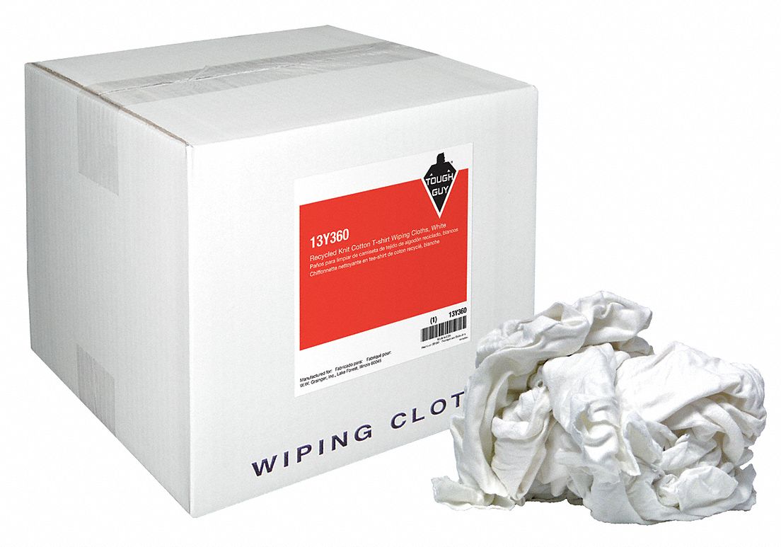 Cloth Rag, White, Knit Wipers, 10-lb Box