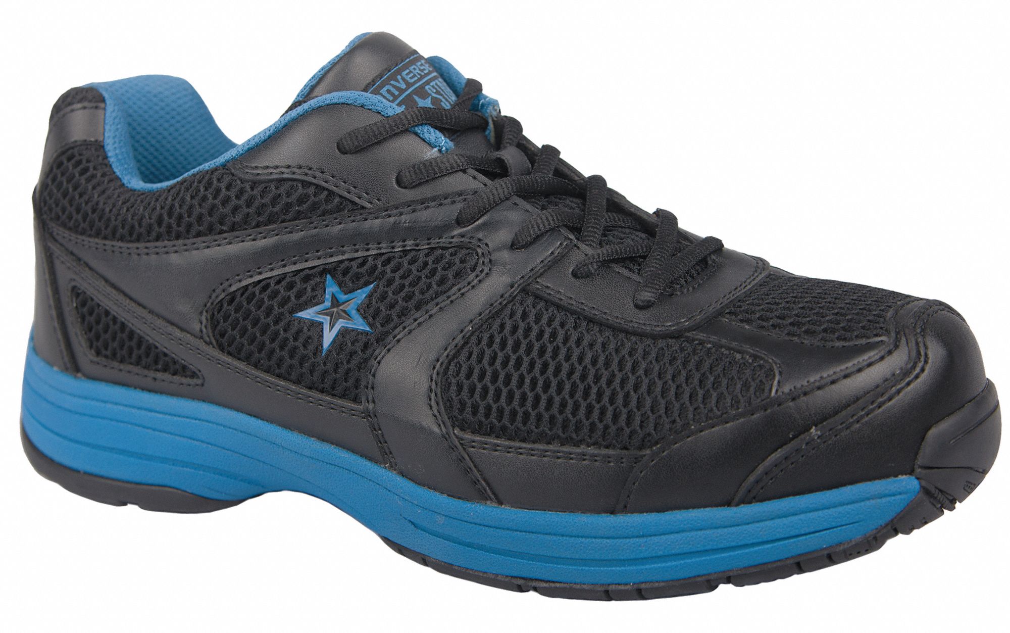 Athletic Work Shoes, Stl, Mn, 9.5W, Blk, 1PR