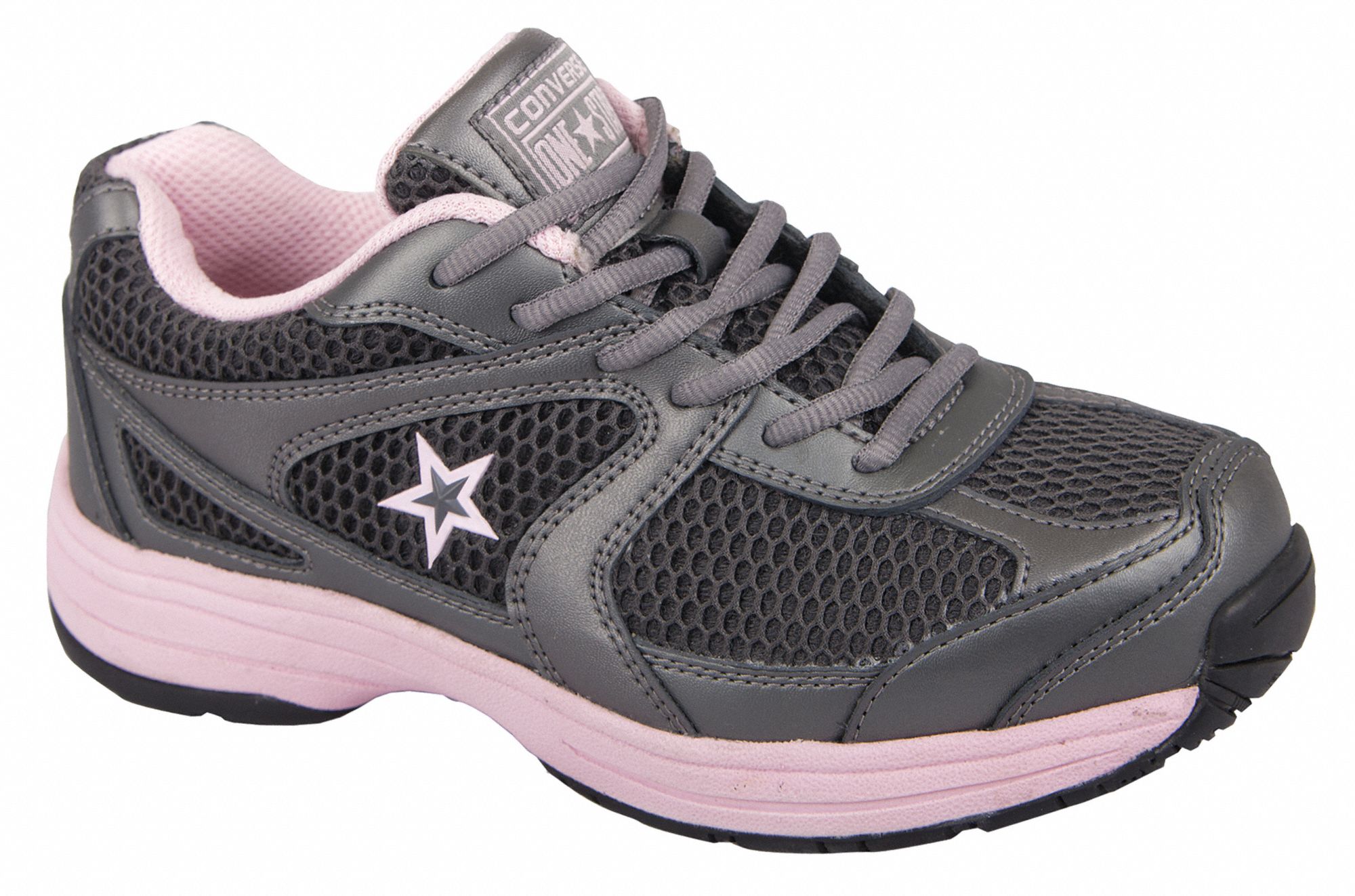 Athletic Work Shoes, Stl, Wmn, 8.5W, Gry, 1PR