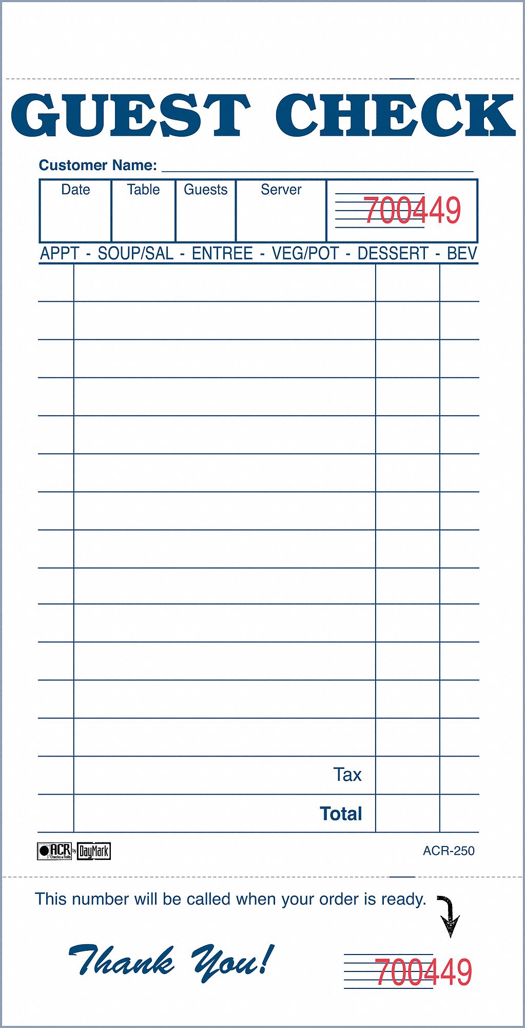 Guest Check Bond, 1  Part, PK 100