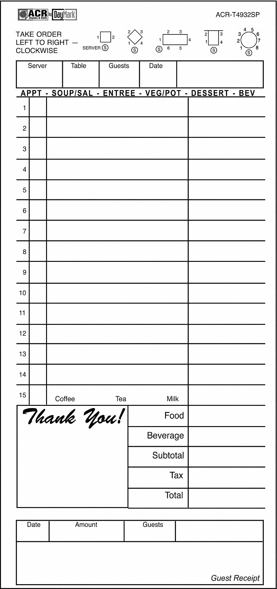 Guest Check, 1 Part, Tan, PK 4