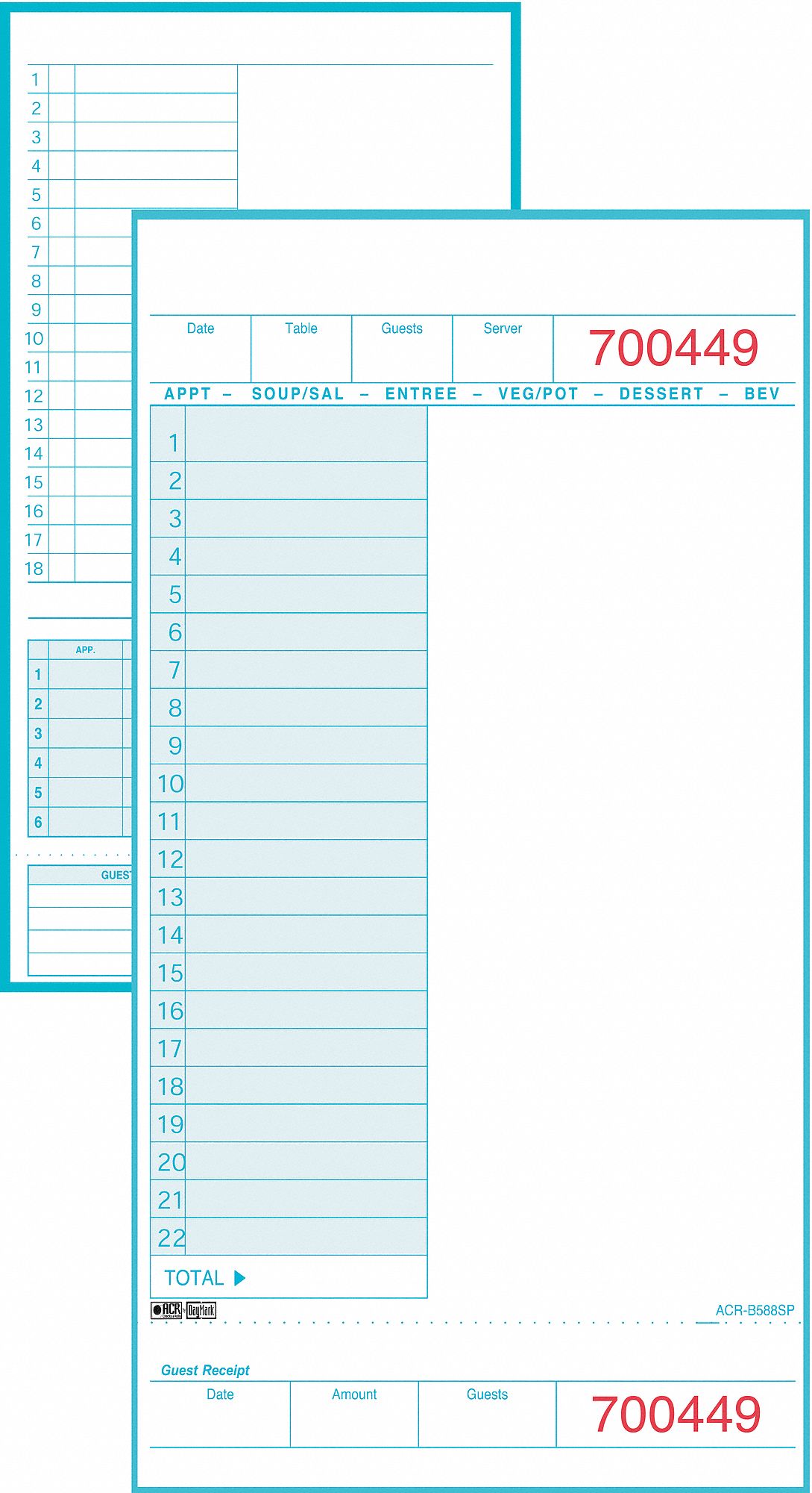 Guest Check Board, 1 Part, Blue, PK 8