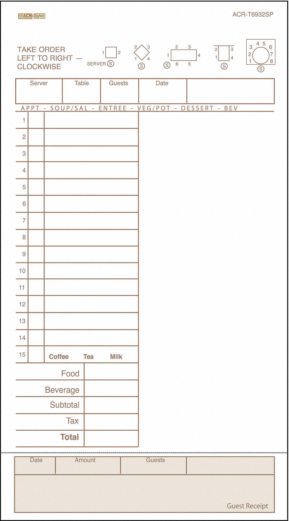 Guest Check Board, 1 Part, Tan, PK 4