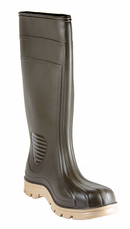 Boots, Plain Toe, PVC, 15 In, Brown, 12, PR